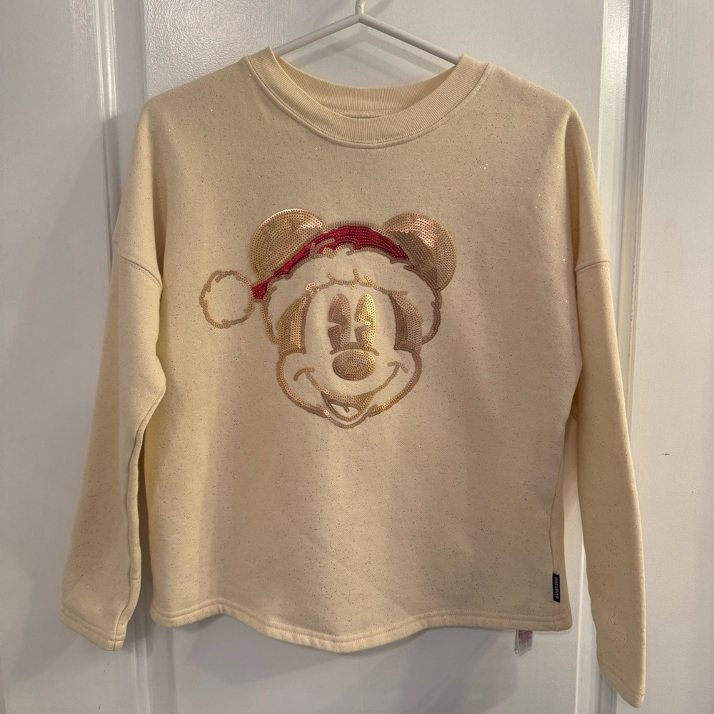 Disney World Spirit Jersey Holiday Santa Mickey Sequined Kids XL Gold Glitter